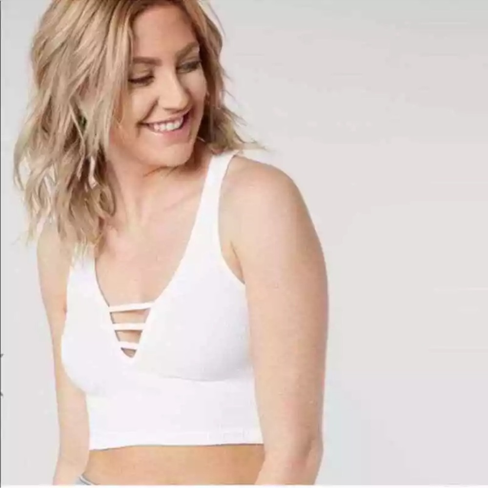 Free People Strapped In Brami White Ribbed Crop Top NWT